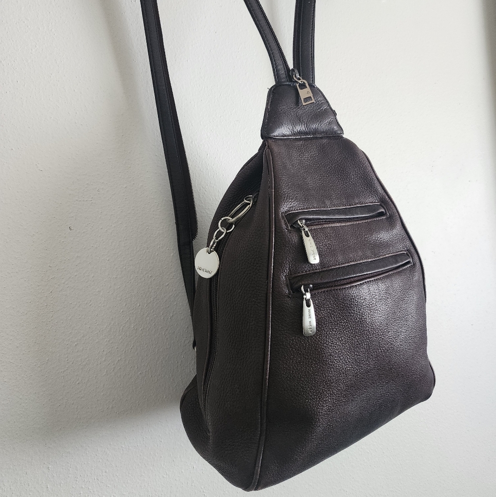 Nine West 90s Dark Academia Grunge Genuine Pebbled Leather Convertible Mini Bag - Picture 4 of 17